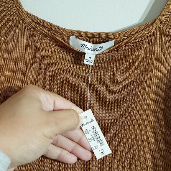 NWT Madewell Brown Tan Shimmery Square Neck Stretchy Ribbed Tank Size Medium - Picture 3 of 6